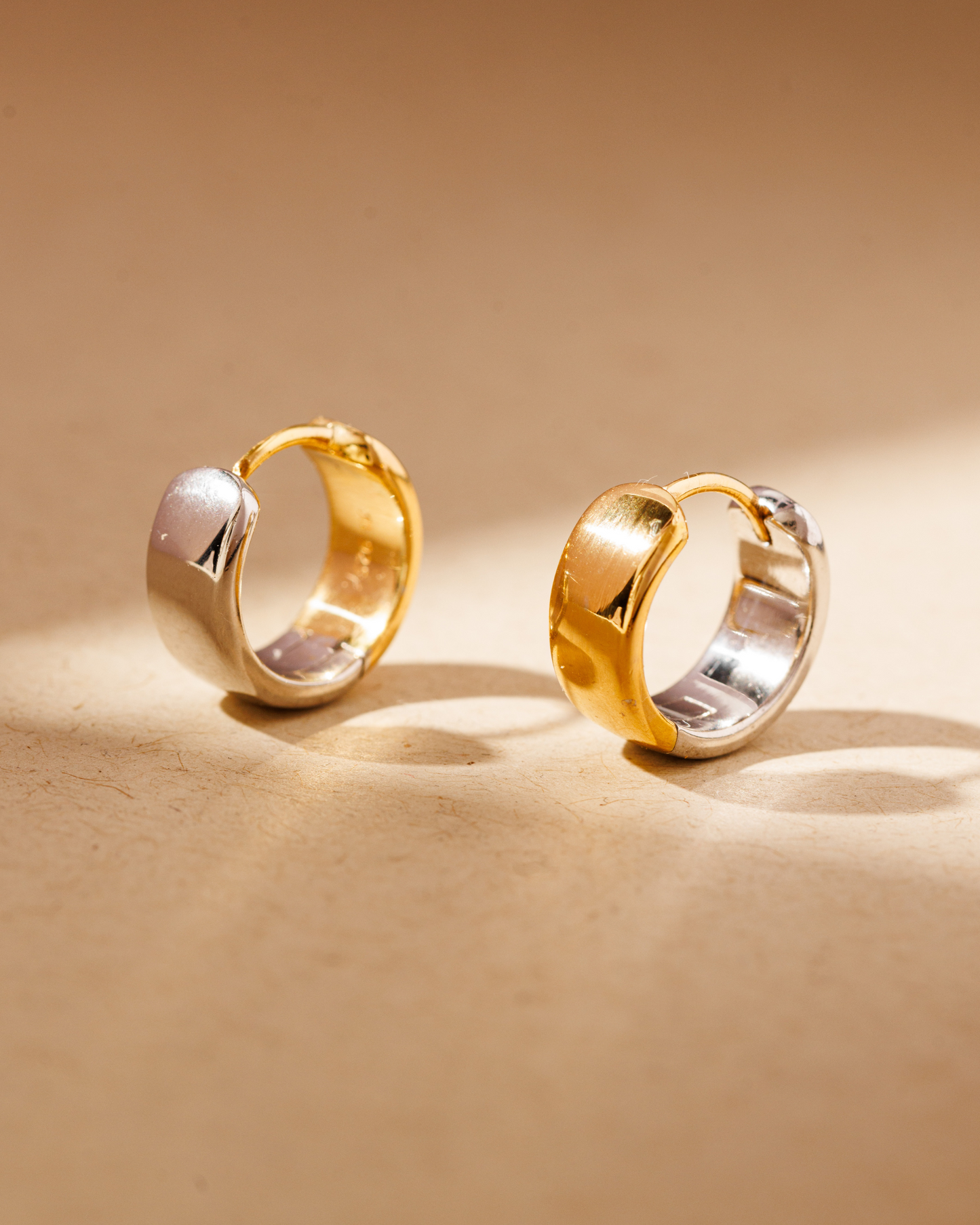 Mixed metal reversible gold and silver chunky smooth texture earrings