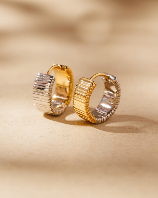 Mixed metal reversible gold and silver chunky coin texture earrings