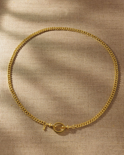 Raven James Demi Necklace - 18ct gold plated curb chain with signature oval link and dual lobster clasps, 50cm layering length