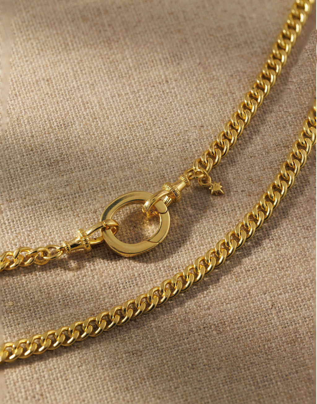 Raven James Demi Necklace - 18ct gold plated curb chain with signature oval link and dual lobster clasps, 50cm layering length