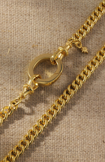 Raven James Demi Necklace - 18ct gold plated curb chain with signature oval link and dual lobster clasps, 50cm layering length