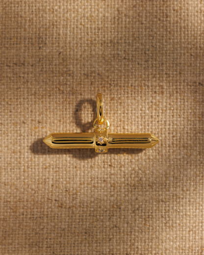 Lauren gold pointed T-bar pendant charm with crystal centre band