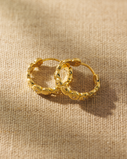 Raven James Layla Hoop Earrings in 18ct gold plated brass - vintage-inspired midi hoops with star-set cubic zirconia and hinge fastening