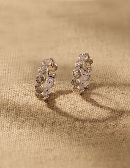 Raven James Layla Hoop Earrings in solid 925 silver - vintage-inspired midi hoops with star-set cubic zirconia and hinge fastening.