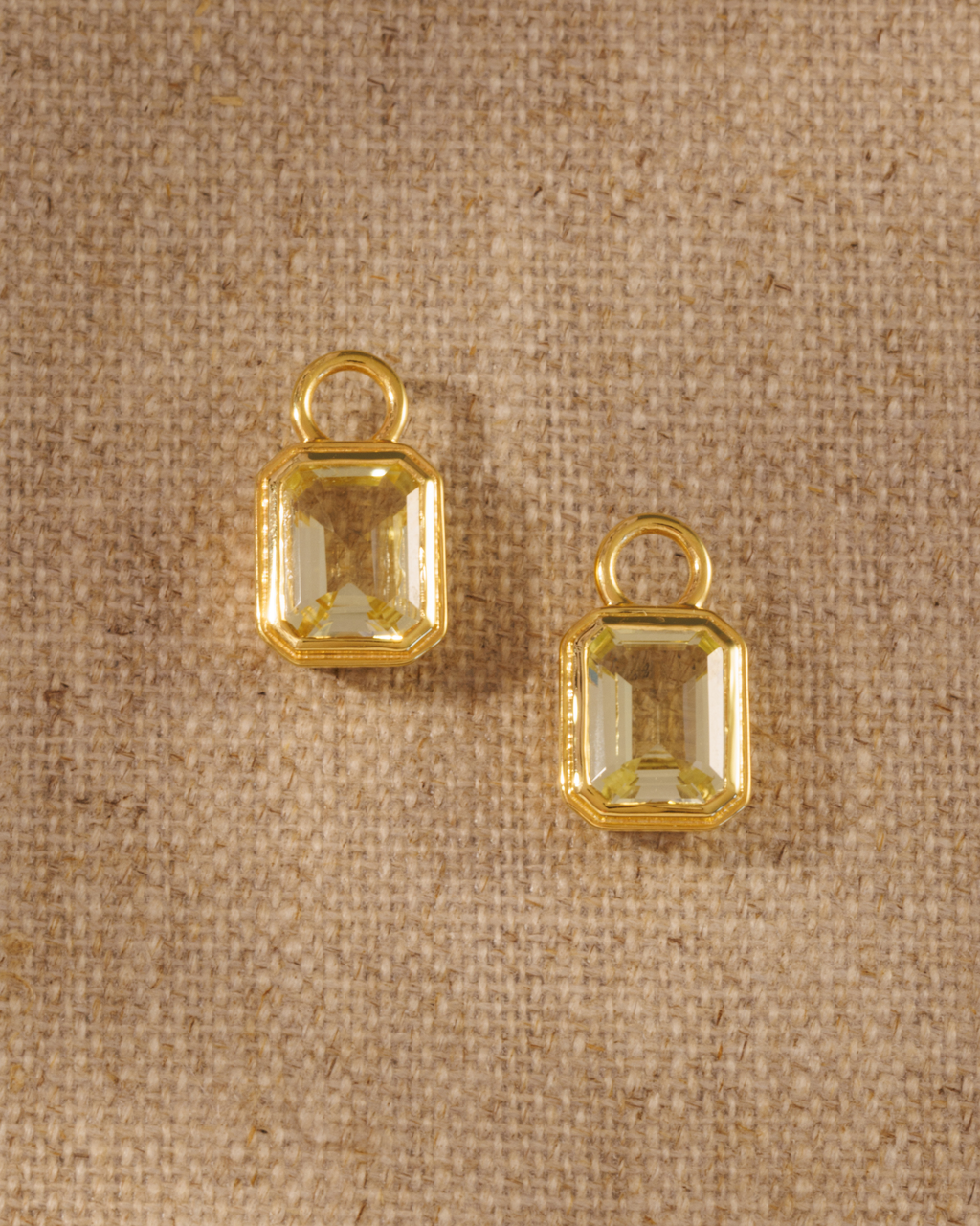 Lemon quartz emerald cut earring charms in gold setting