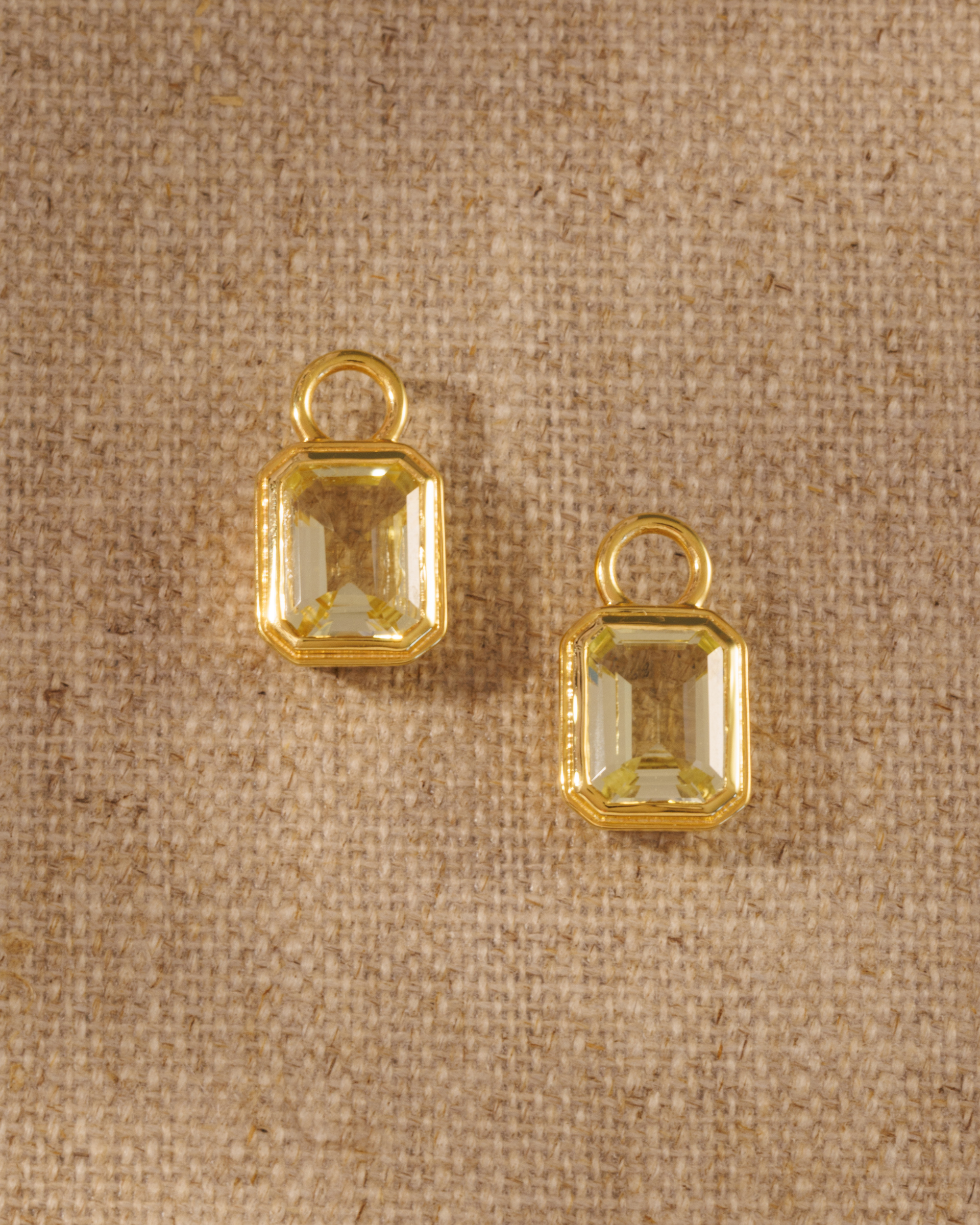 Lemon quartz emerald cut earring charms in gold setting