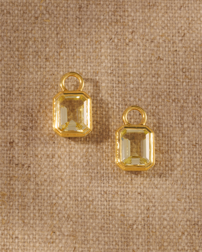Lemon quartz emerald cut earring charms in gold setting