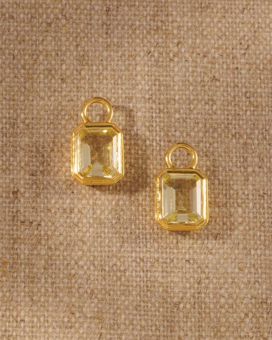 Lemon quartz emerald cut earring charms in gold setting