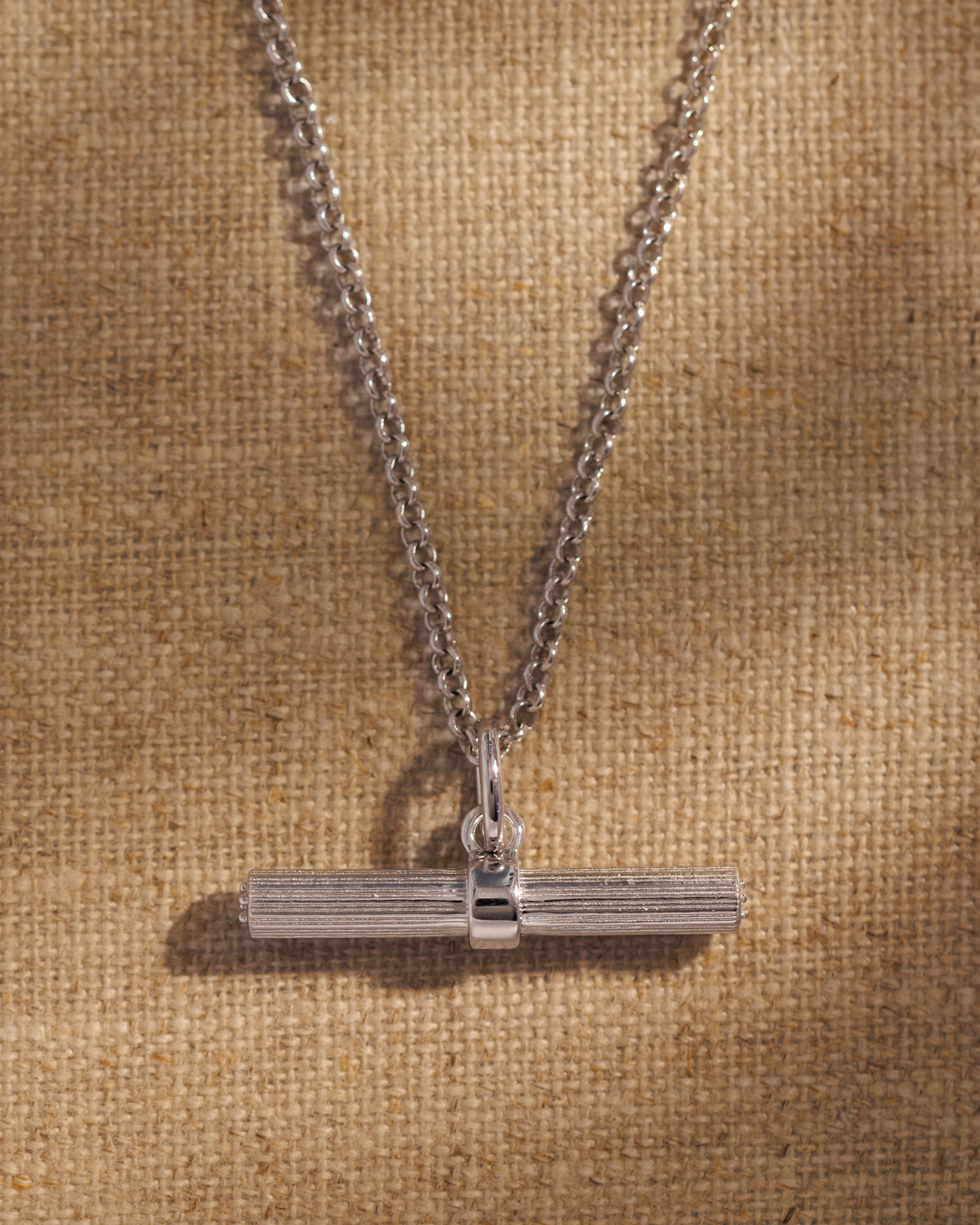 Lexi silver T-bar pendant styled on Ivy sterling silver chain necklace