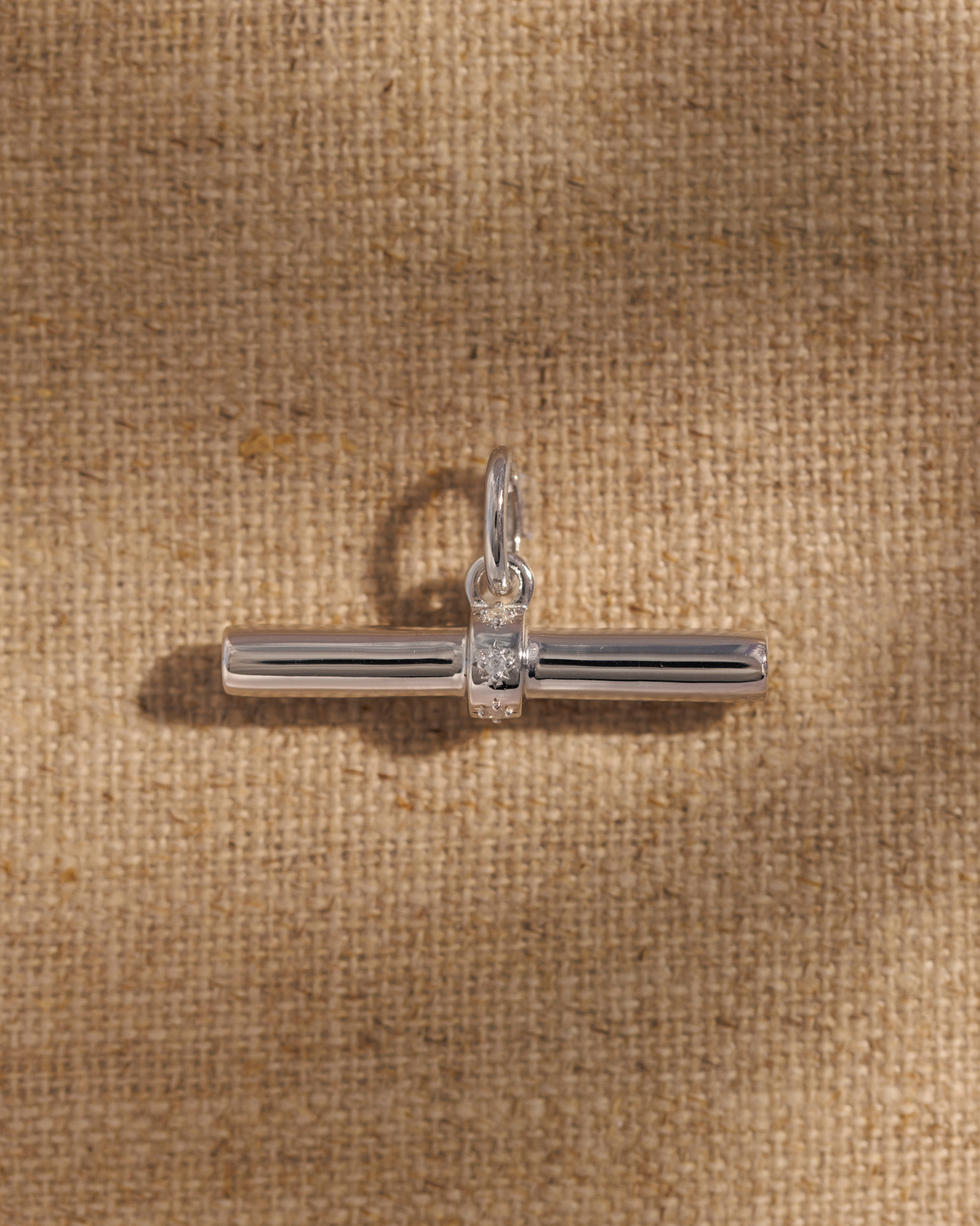 Silver Lucy T-Bar pendant with three crystal-set stars 