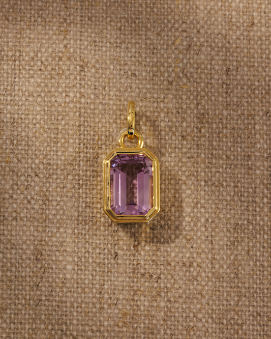 Lumi 18ct gold plated emerald cut pink amethyst pendant