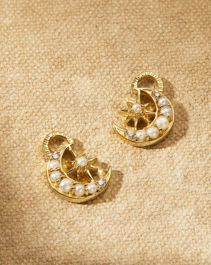 Luna earring charms with pearl and crystal moon and star design