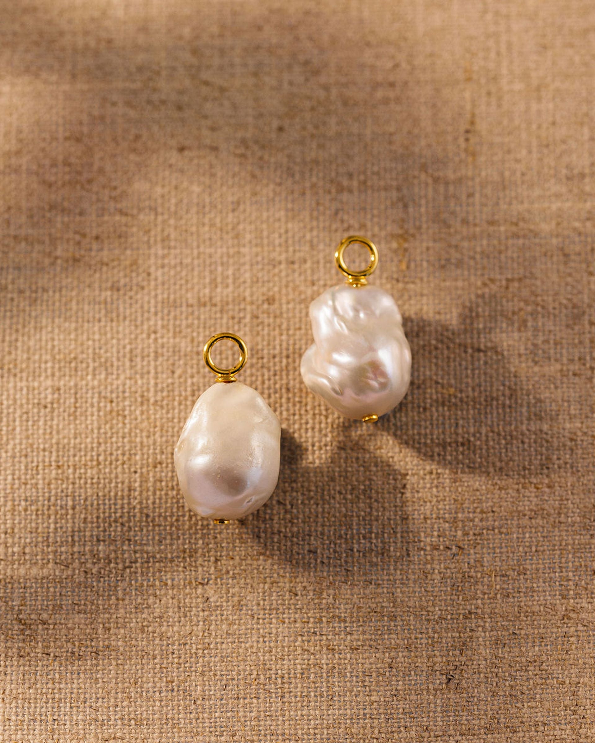 Baroque freshwater pearl earring charms with gold fittings
