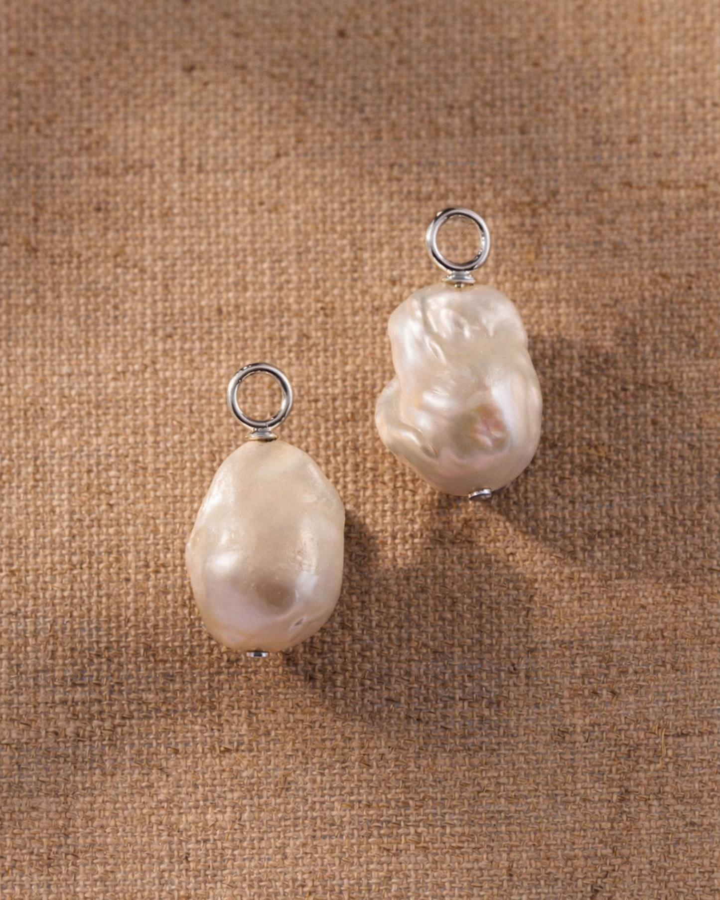 silver earring charms with baroque pearl drops for hoop earrings