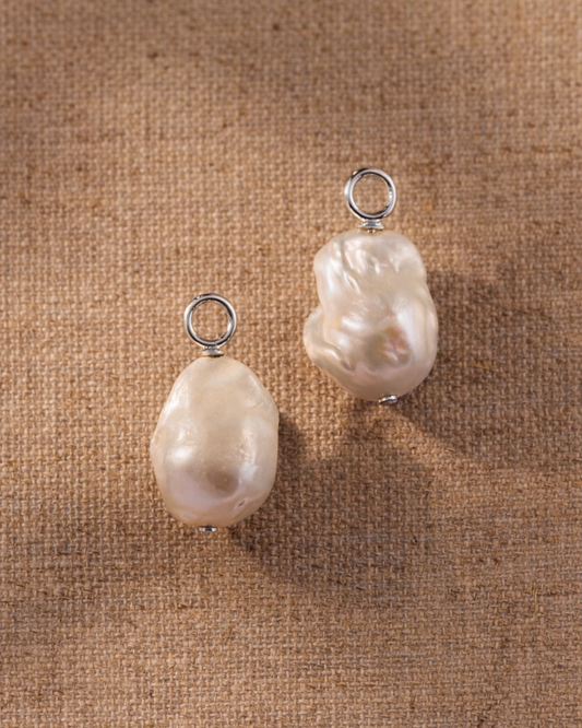 silver earring charms with baroque pearl drops for hoop earrings