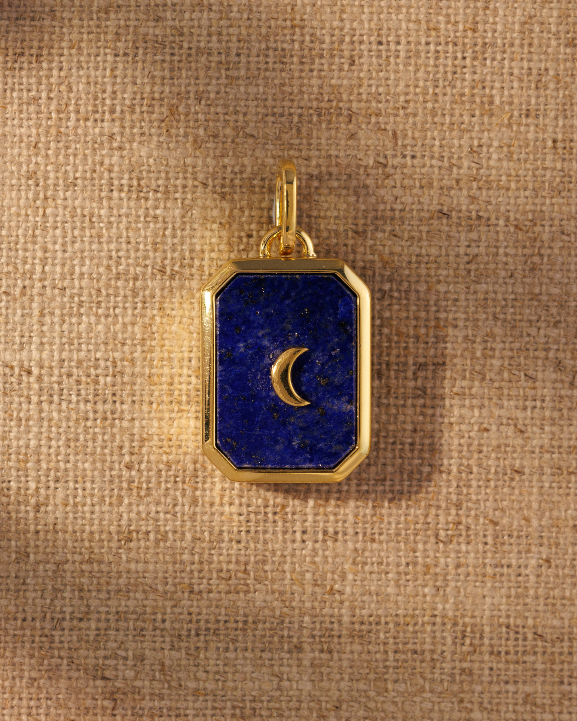 Moon talisman double-sided pendant with lapis lazuli and amazonite gemstones