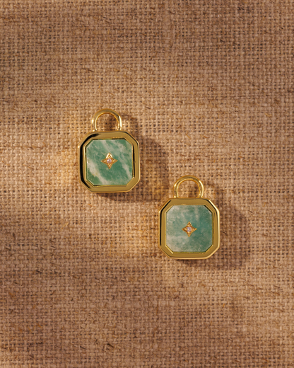 Moon talisman amazonite earring charms with crystal star detail on Cara hoops