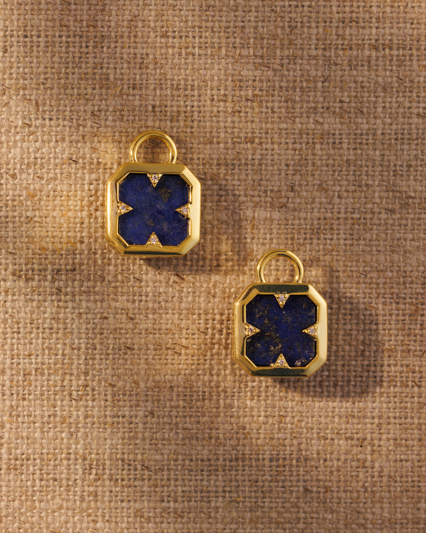 Moon talisman lapis gold earring charms with crystal star detail