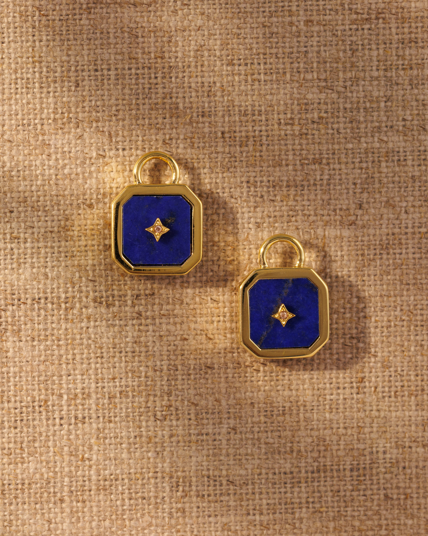 Moon talisman lapis gold earring charms with crystal star detail 