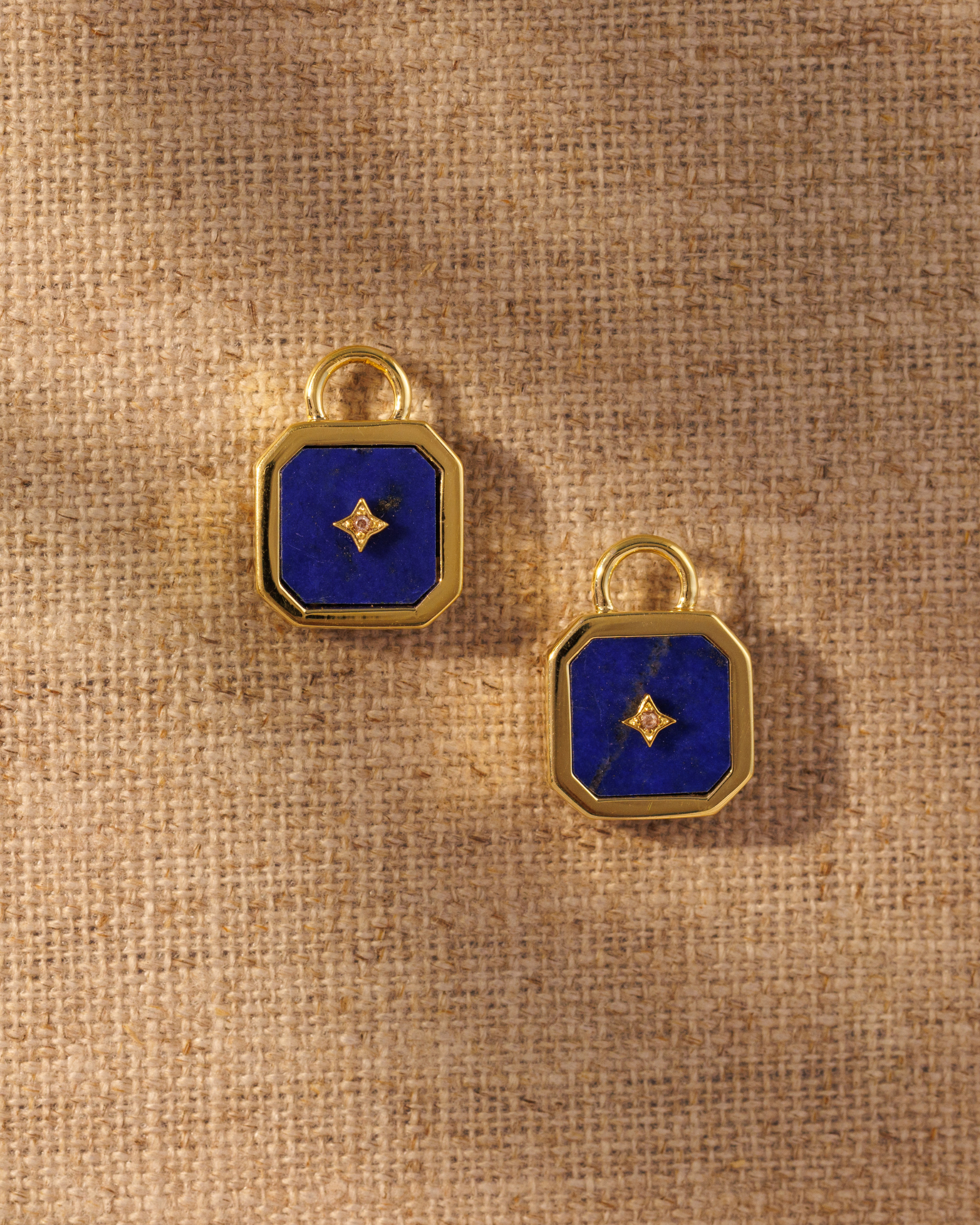 Moon talisman lapis gold earring charms with crystal star detail 