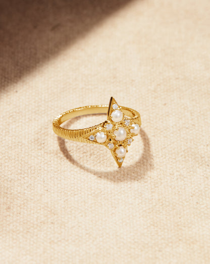 Nova gold vermeil star ring with crystals and seed pearls