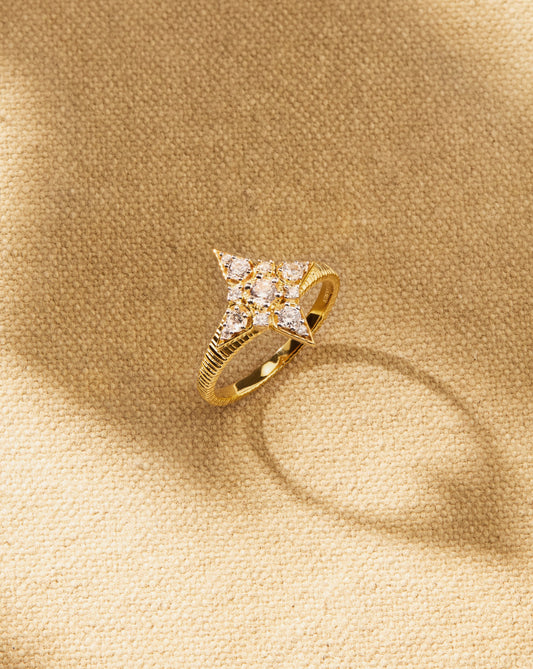 Nova gold vermeil star ring with brilliant cut crystal detail