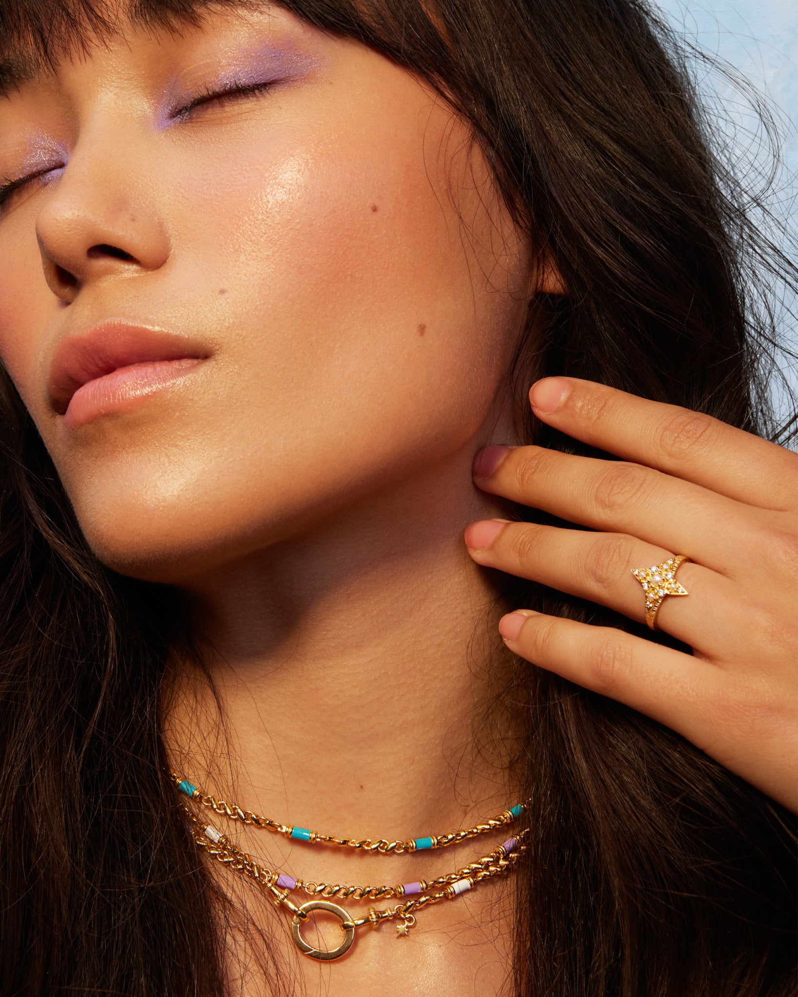 Nova gold vermeil ring with crystal and pearl star design