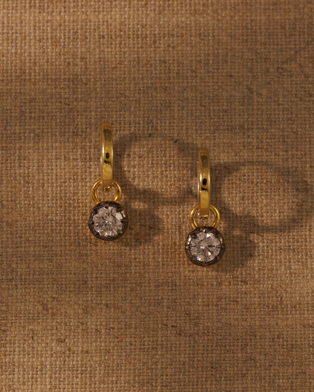 ODETTE round moissanite earring charms on large CARA reversible hoops