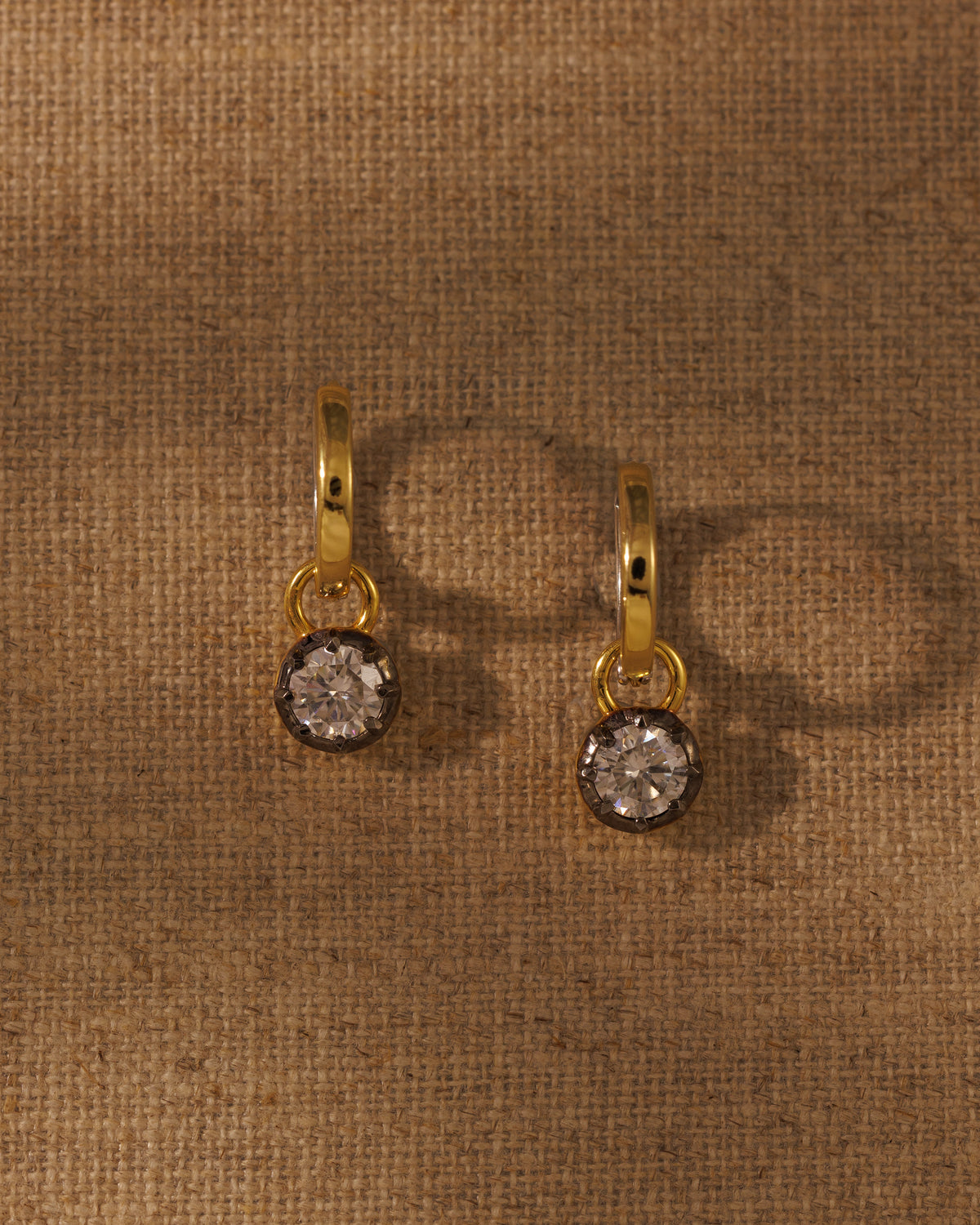 ODETTE round moissanite earring charms on large CARA reversible hoops