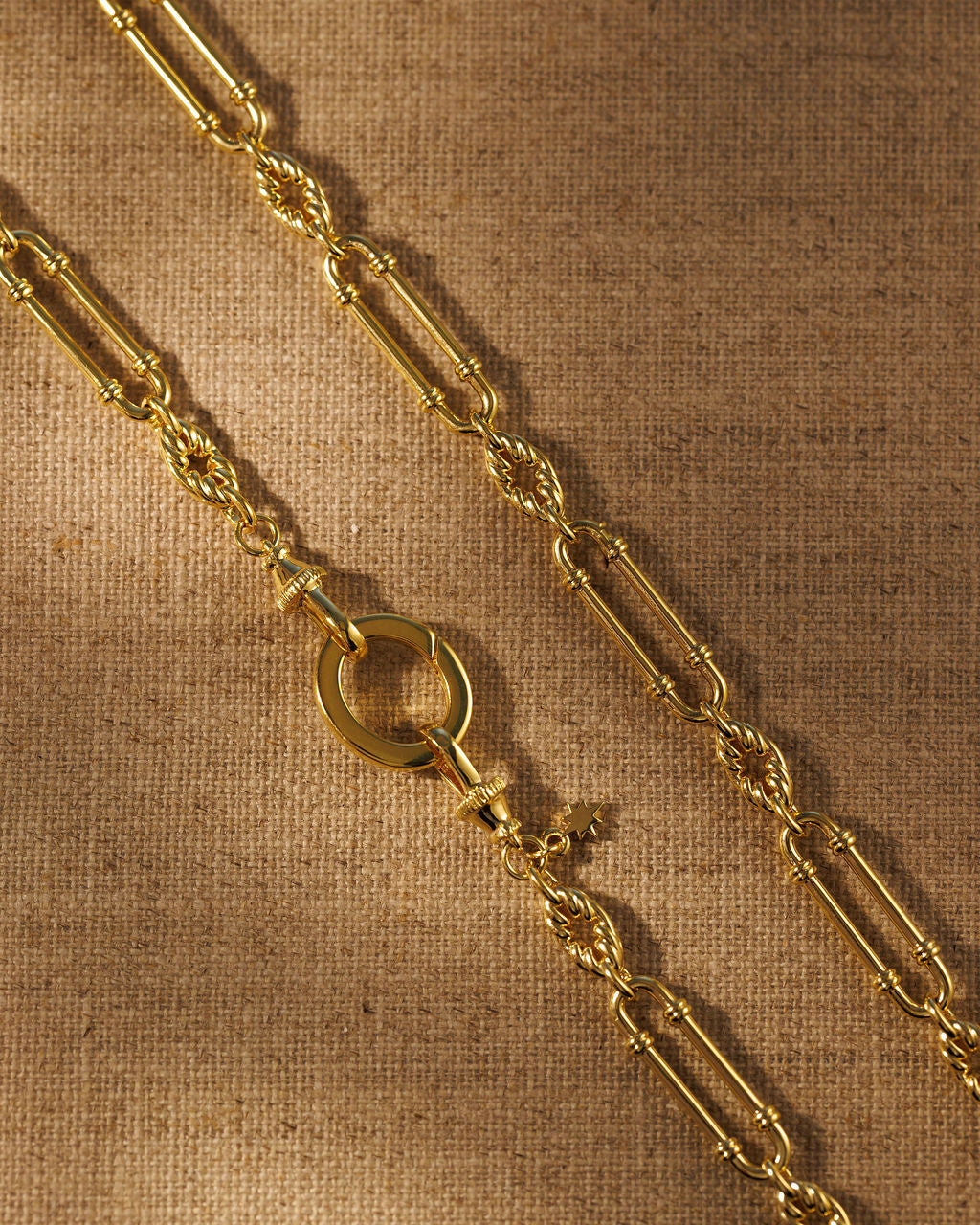 Antique-style trombone chain necklace in 18ct recycled gold-plated brass