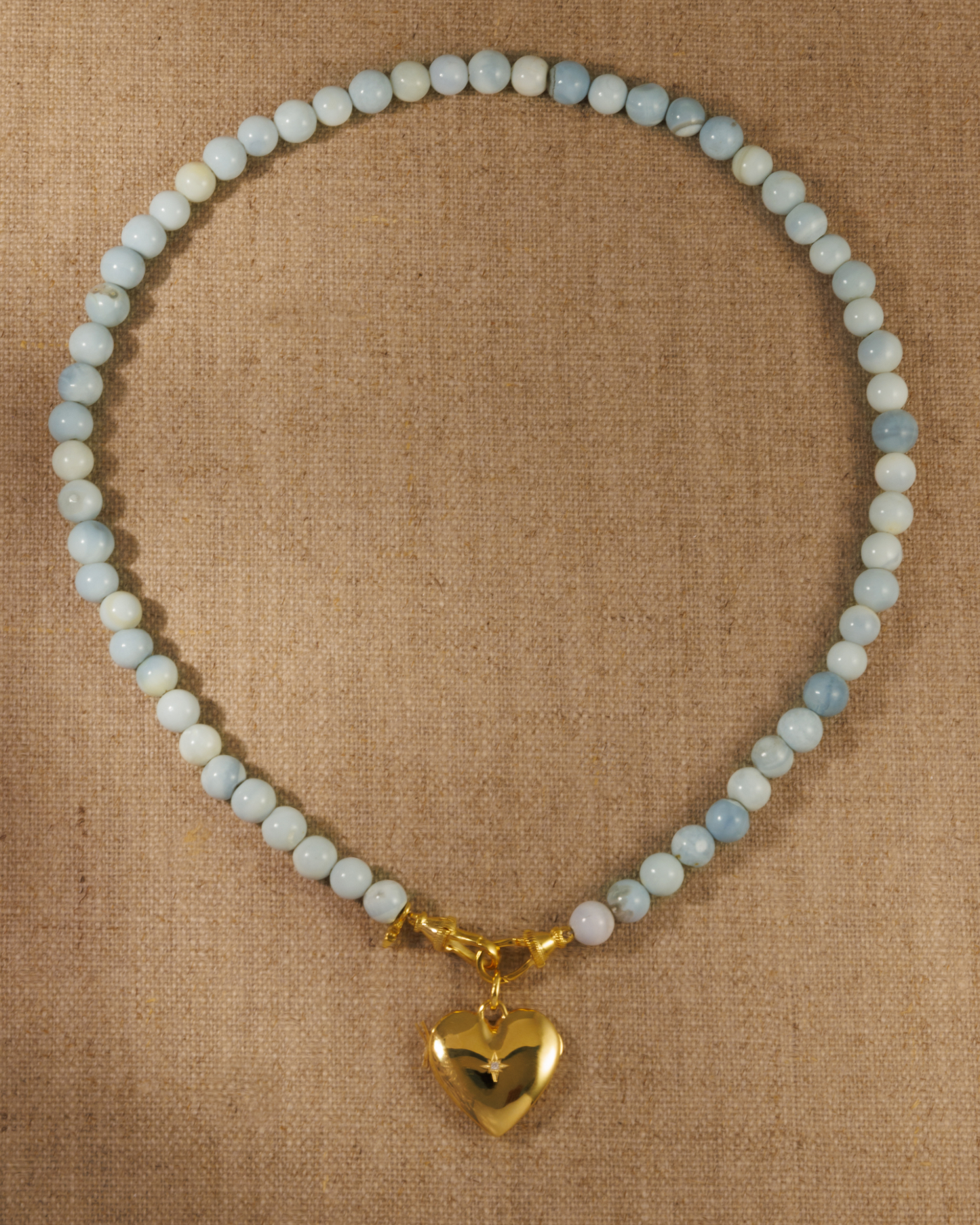 SKYE Peru blue opal gemstone beaded necklace with CORA heart locket pendant