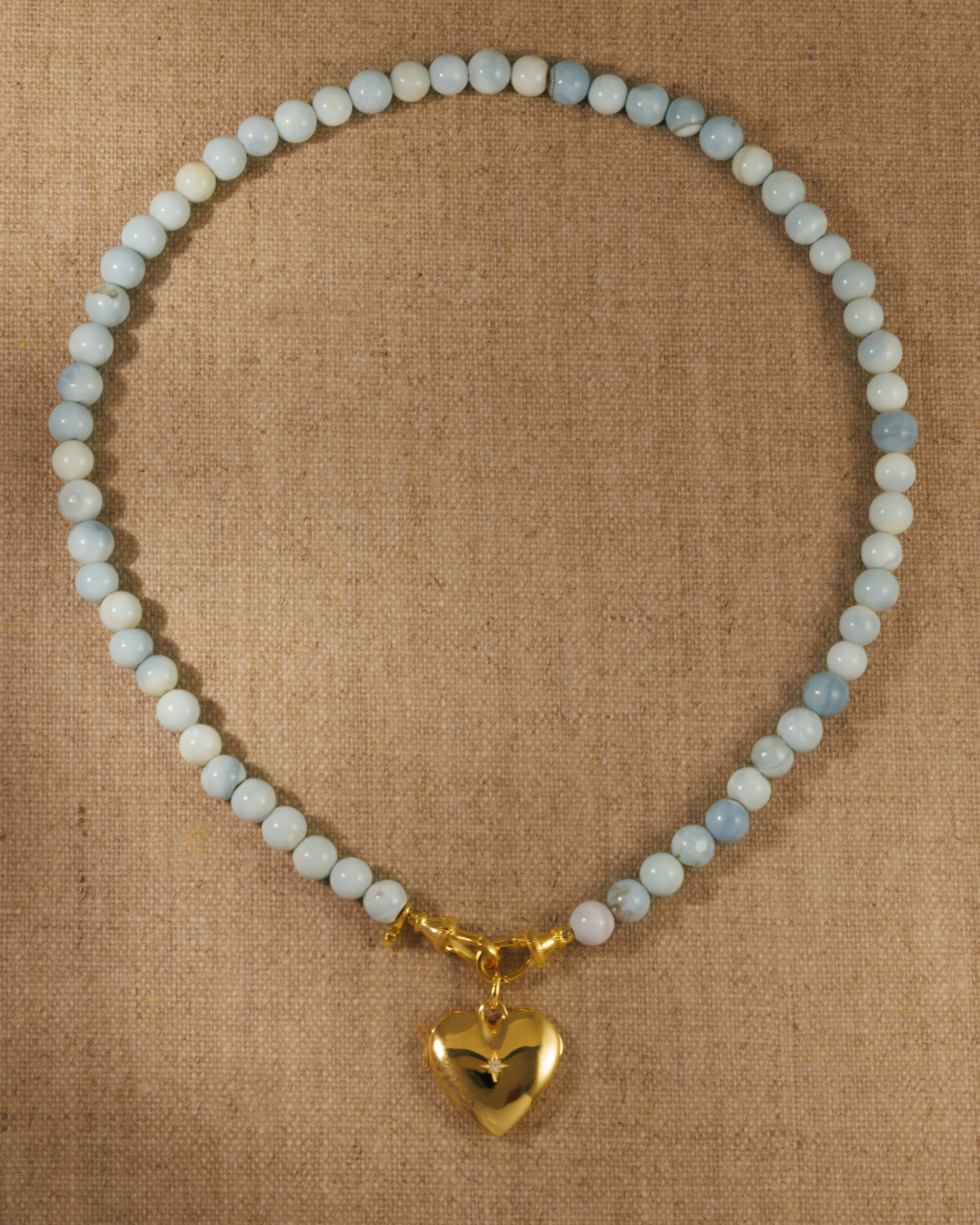 SKYE Peru blue opal gemstone beaded necklace with CORA heart locket pendant