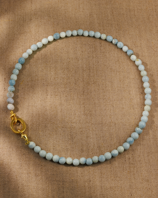 SKYE Peru blue opal gemstone beaded necklace with gold oval clasp