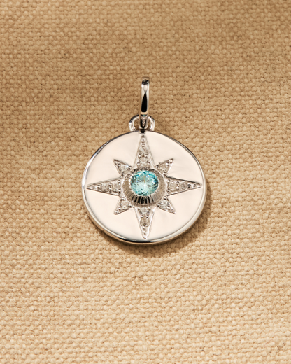 Vega silver disc pendant with vintage star motif and crystals