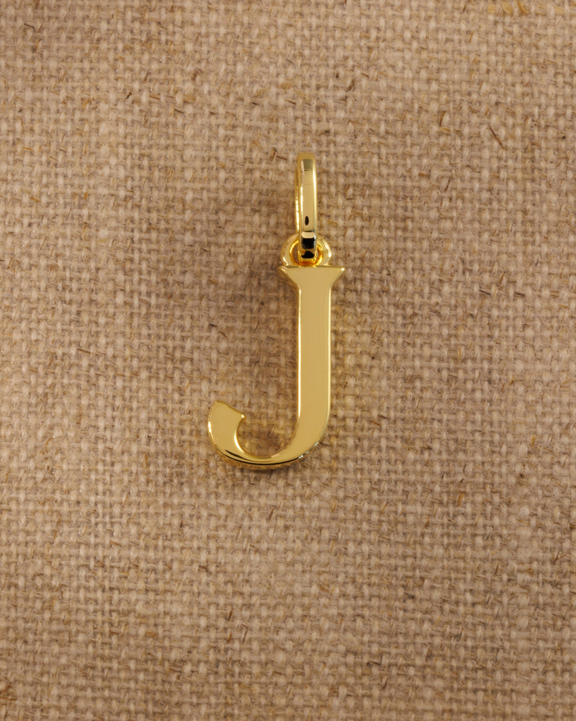 Small J gold alphabet pendant initial charm in recycled sterling silver with 18ct gold plate