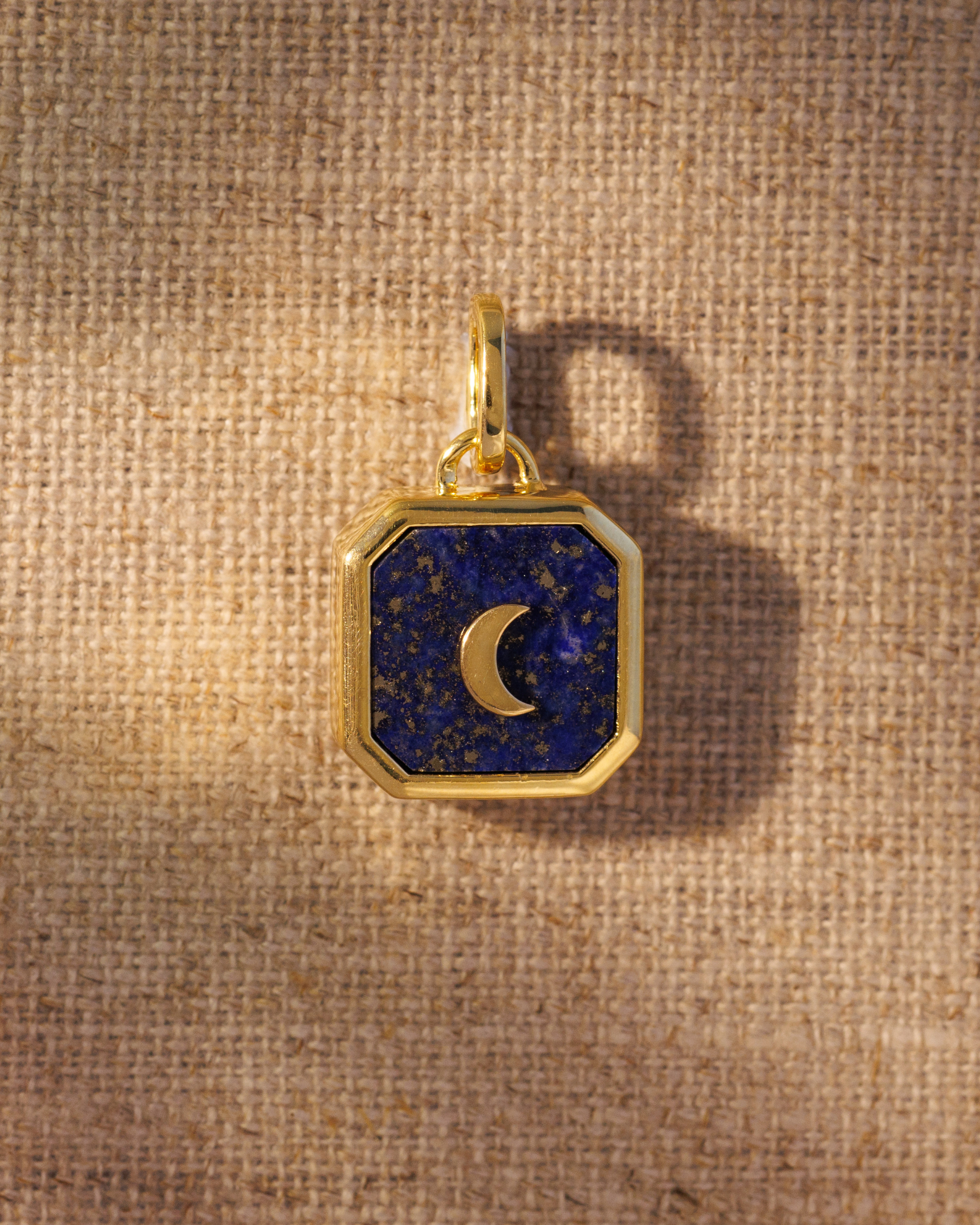 Small moon talisman double-sided pendant with lapis lazuli and amazonite gemstones