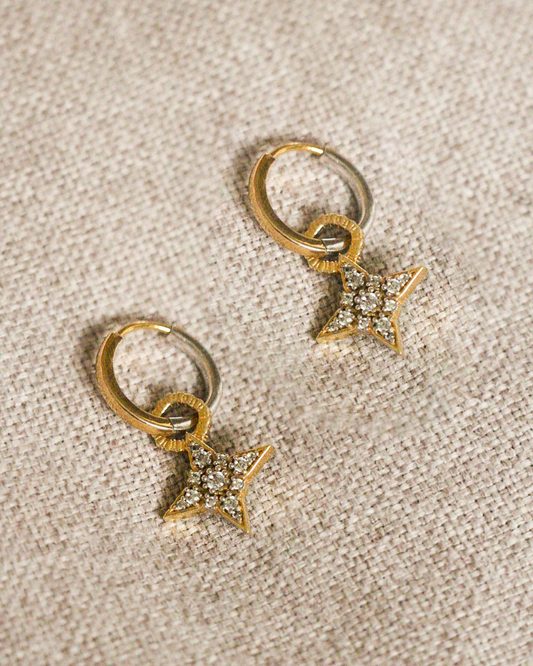 Gold star charm hoop earrings with reversible gold and sterling silver hoops interchangeable earring styling