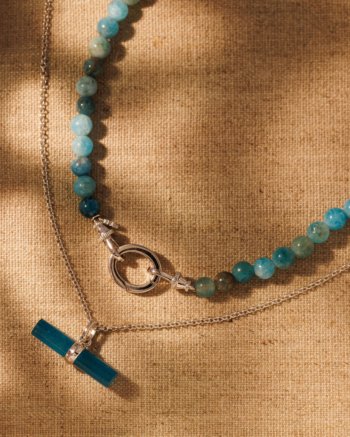 T-Bar Pendant - Teal Quartz with Silver