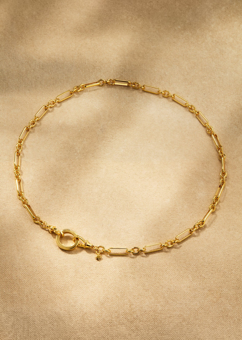 Tabitha trombone link gold chain necklace with lobster clasp and oval link detail