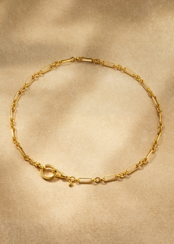 Tabitha trombone link gold chain necklace with lobster clasp and oval link detail