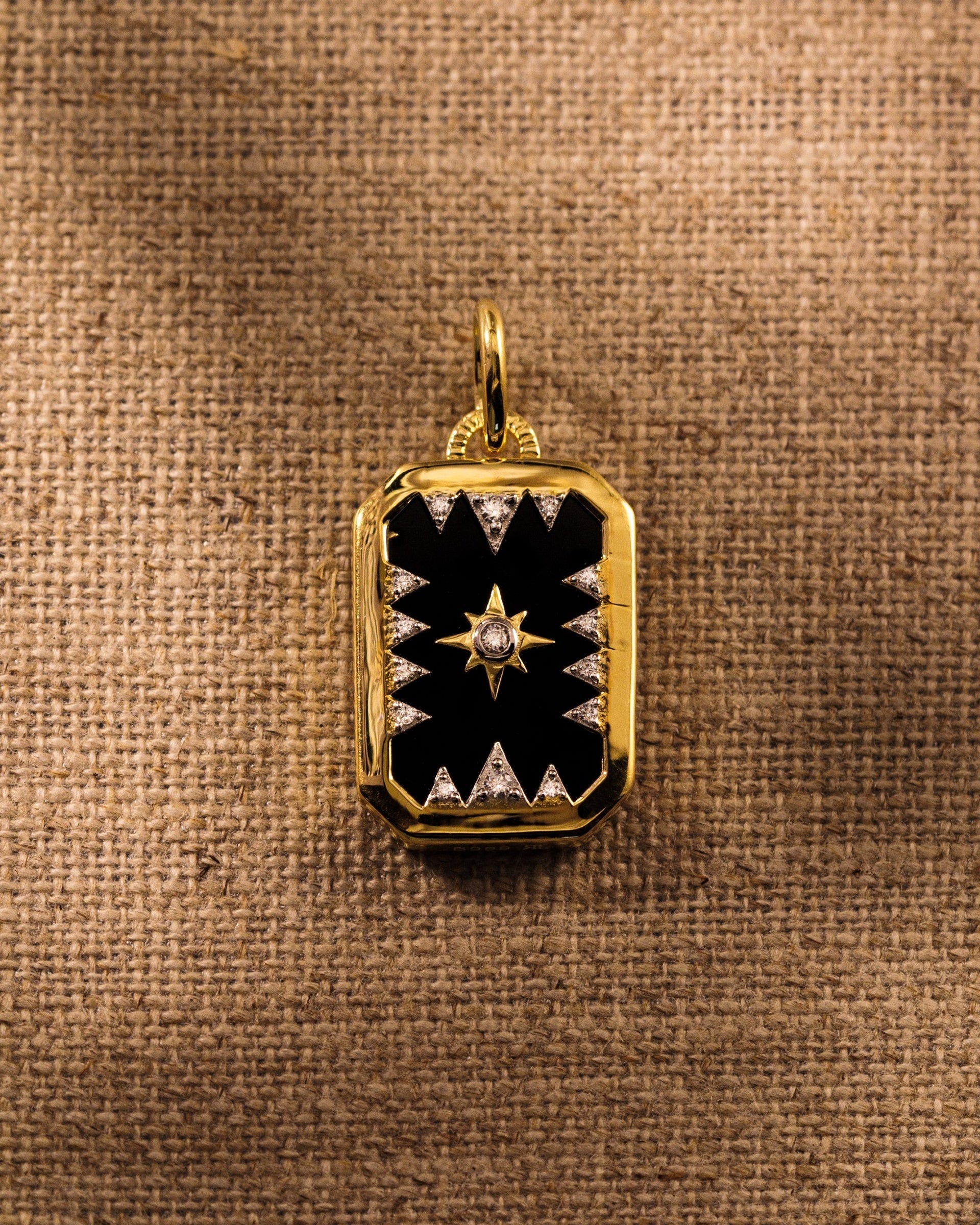 Talisman pendant in gold with black onyx and crystal star detail, reversible pendant for multiway chains