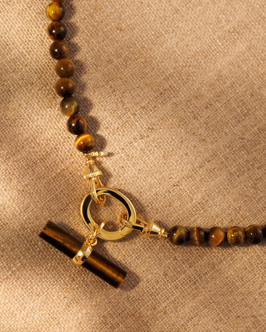 Tigers Eye T-bar pendant on Tawny tigers eye gemstone beaded necklace