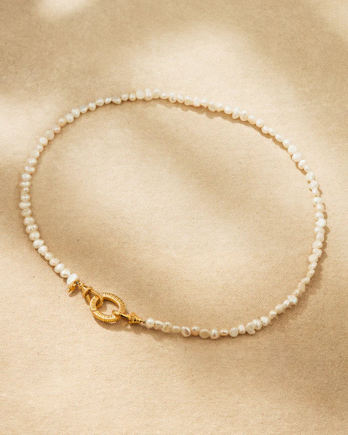 Aura cultured baroque pearl necklace with 18ct gold vermeil antique lobster clasp and removable signature oval ring