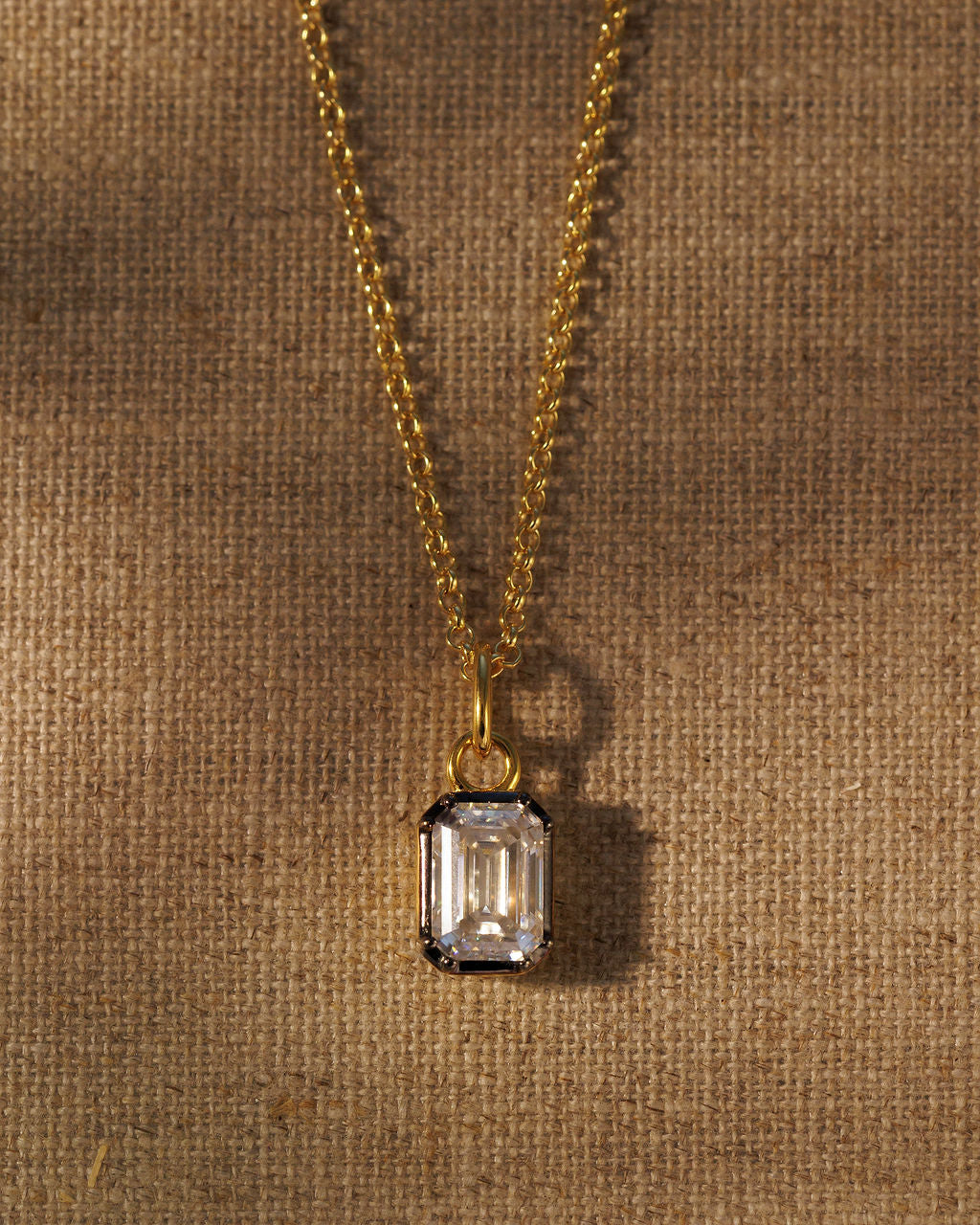 EDITH emerald cut moissanite pendant on the gold IVY chain