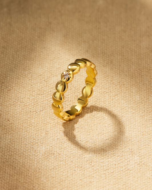 gold vermeil stacking ring with north star crystal detail