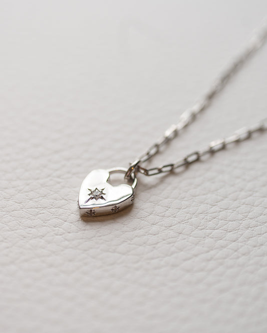 suki silver heart lock necklace