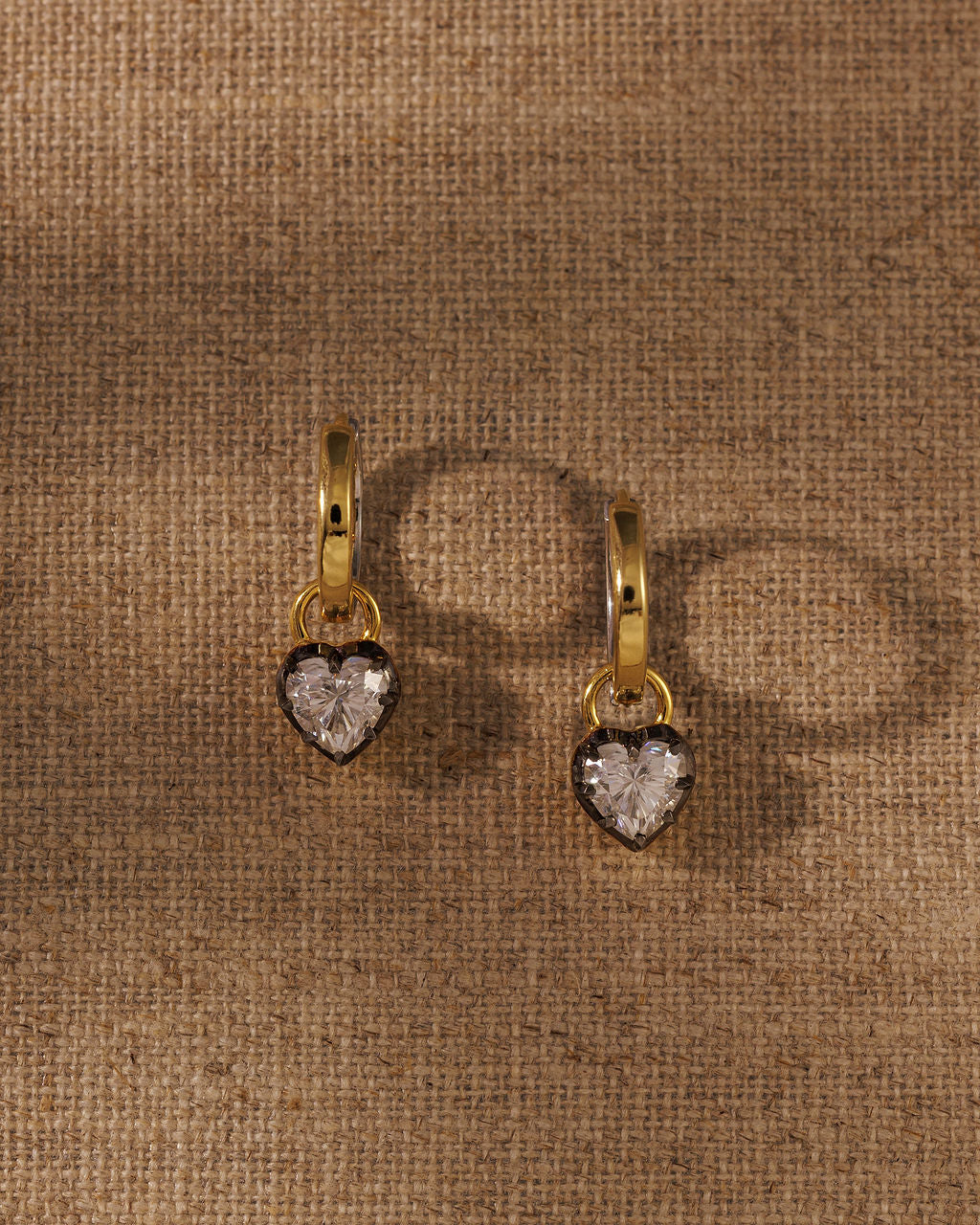 HETTY heart moissanite earring charms on large CARA hoops