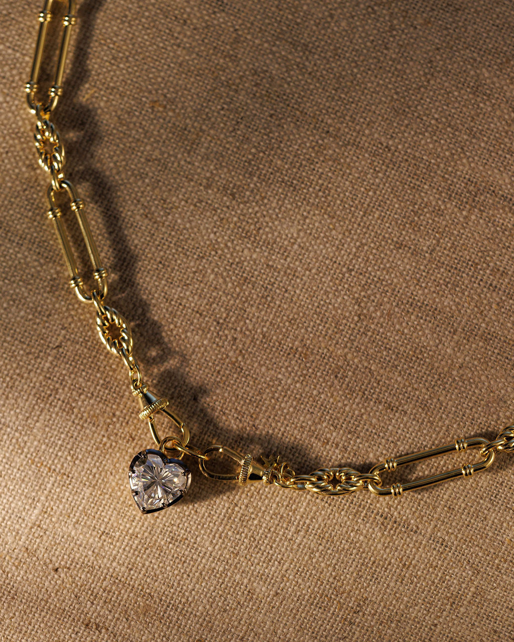 HETTY heart moissanite pendant on the gold POLLY necklace