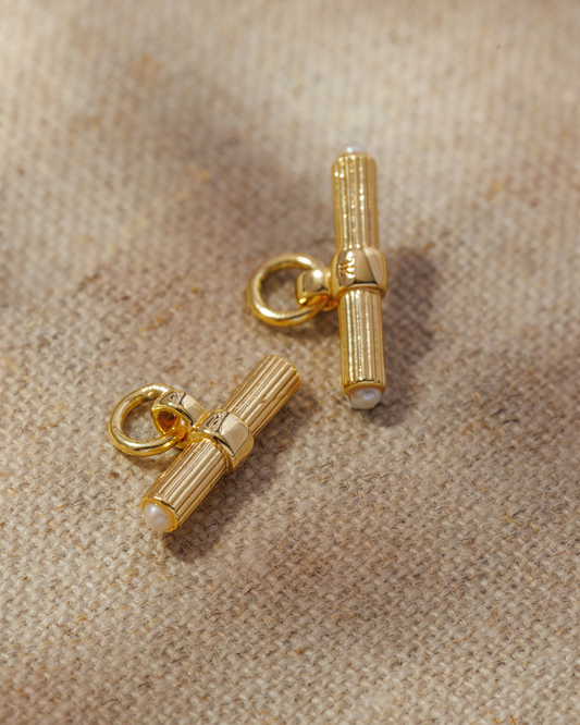 Libby gold T-bar earring charms with pearl detail 