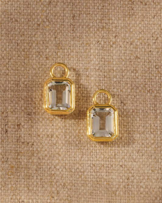 Lumi emerald cut green amethyst earring charm in 18ct gold plated bezel setting